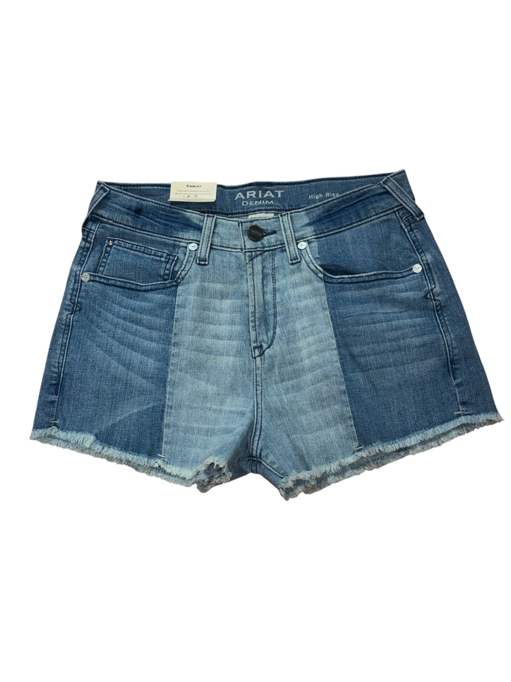 Ariat Boyfriend Two-Tone Patchwork High-Rise Denim Shorts - Blue, 29R